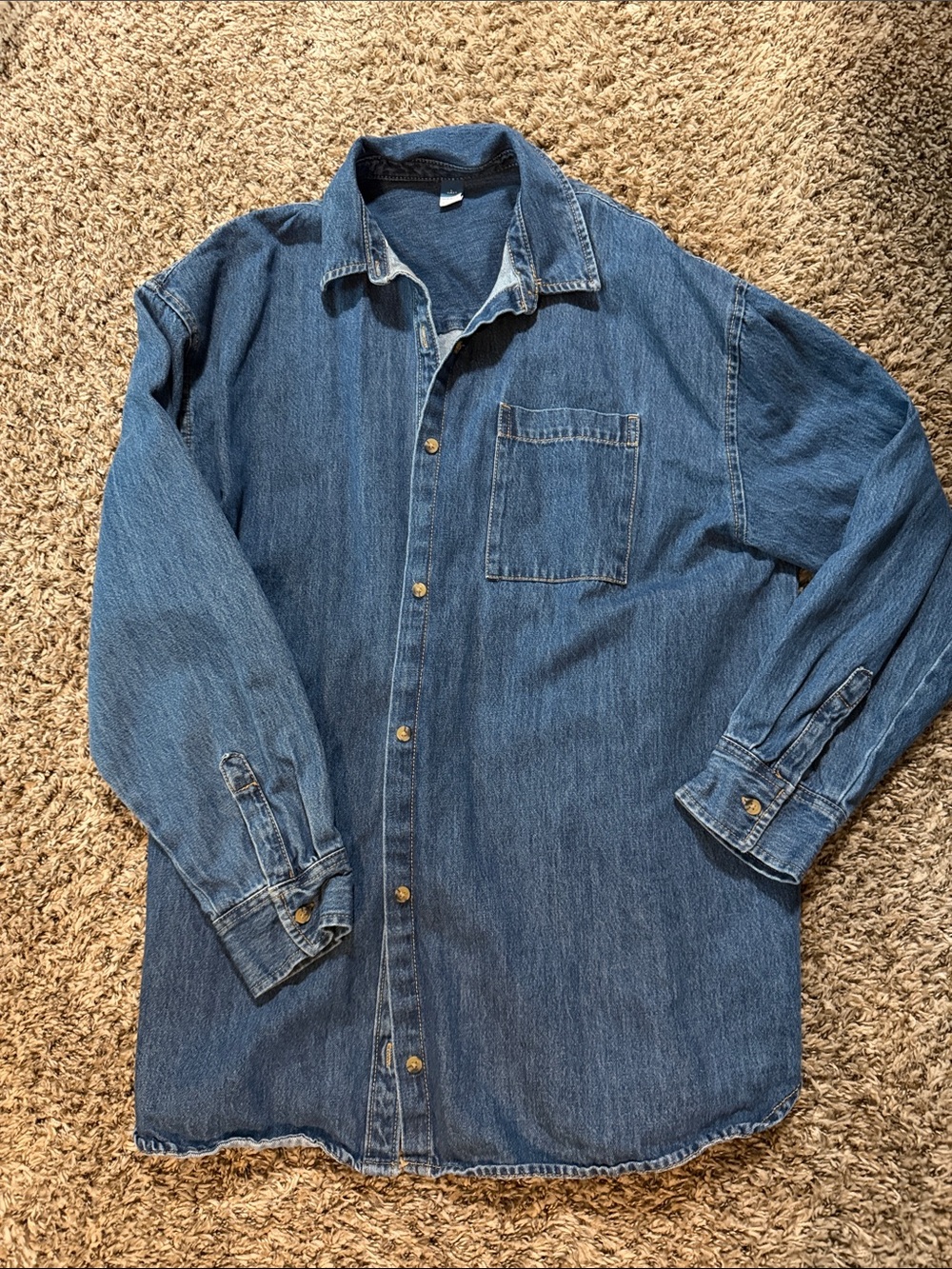 Classic Women’s Blue Denim Button-Up Shirt, TALL size